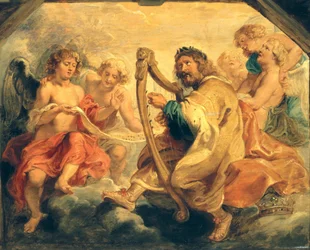 David tocando su arpa